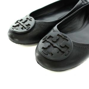 TORY BURCH パンプス フラットシューズ ラウンドトゥ レザー ロゴプレート 6M 23.0cm 黒 ブラック