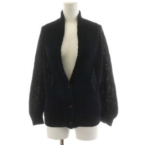 カーディガン 長袖 リネン 麻 くるみボタン 2 M 紺 ネイビー