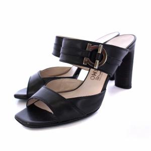 MAYA ガンチーニ ミュール ハイヒール スクエアトゥ レザー 6.5C 24cm 黒 ブラック