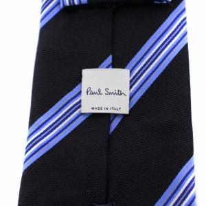 PAUL SMITH ネクタイ ストライプ シルク イタリア製 黒 ブラック 青 ブルー