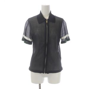 19AW カーディガン ジップアップ シースルー シアー 半袖 袖ライン 絹 シルク M 黒 ブラック 緑 グリーン 白 ホワイト