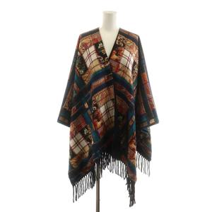 ストール ケープ フリンジ 総柄 ウール カシミヤ混 シルク マルチカラー