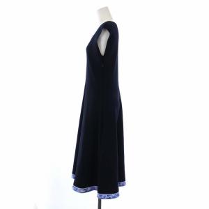 LEONARD FASHION 20AW ノースリーブ ニットワンピース ロング 花柄 切替 40 L ネイビー