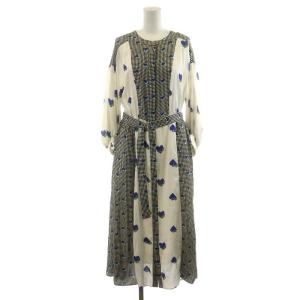 22SS シャツワンピース ミモレ ロング 長袖 総柄 36 S 白 ホワイト 黒 ブラック 青 ブルー