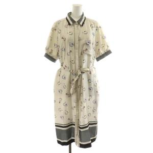 21SS ワンピース ミモレ ロング 半袖 総柄 38 M グレー ベージュ