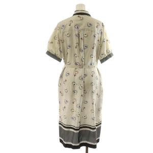 Grace Class 21SS ワンピース ミモレ ロング 半袖 総柄 38 M グレー ベージュ