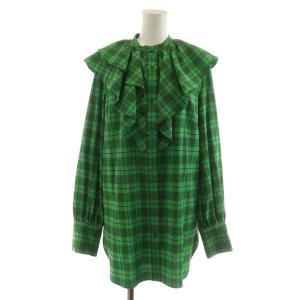 22AW シャツ ブラウス 長袖 チェック柄 フリル 38 M 緑 グリーン