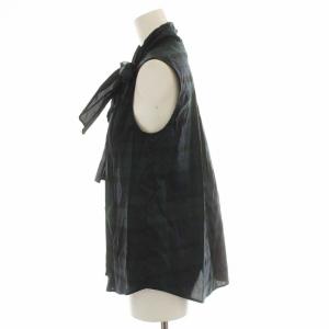 Grace Class 21AW タフタチェックビックボウブラウス シャツ ノースリーブ チェック柄 ボウタイ 38 M 緑 グリーン