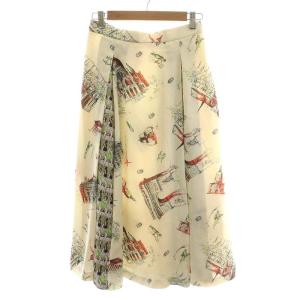 20SS フレアスカート ミモレ ロング 総柄 38 M 白 ホワイト 21182