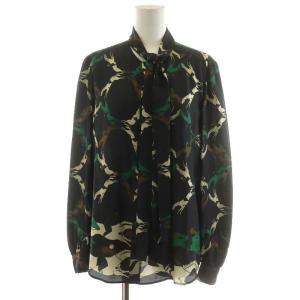 20AW シャツ ブラウス 長袖 総柄 馬柄 ボウタイ 黒 ブラック 茶 ブラウン 緑 グリーン