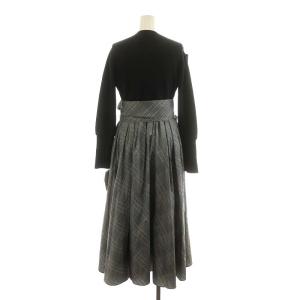 CELFORD 21AW ミラノリブニット×布帛 切替ワンピース ミモレ ロング 長袖 チェック柄 38 M 黒 ブラック CWN0214076