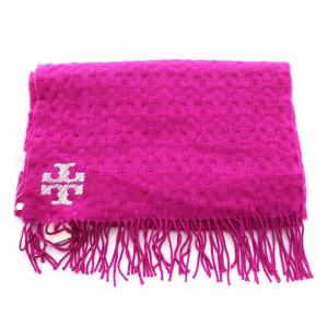 TORY BURCH マフラー ストール ウール ロゴ刺繍 OS F 赤紫 レッドパープル