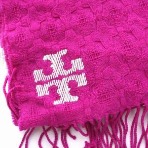 TORY BURCH マフラー ストール ウール ロゴ刺繍 OS F 赤紫 レッドパープル