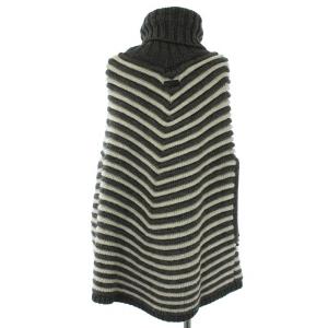 DIESEL ポンチョ ニット ボーダー タートルネック S グレー ベージュ