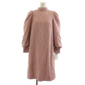 21AW バックリボンジャガードワンピース ミモレ ロング 長袖 38 M ピンク CWF0215035