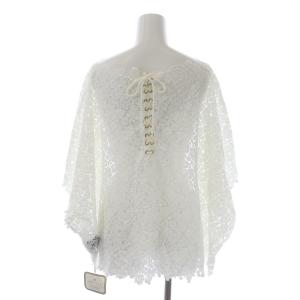 MUVEIL カットソー ブラウス 総レース バックレースアップ 五分袖 ドルマンスリーブ ポンポン ビーズ装飾 36 S 白 ホワイト