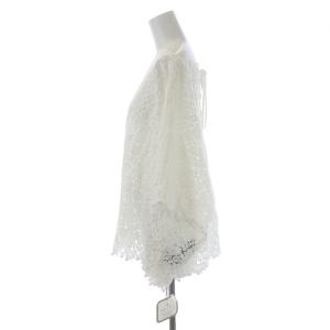 MUVEIL カットソー ブラウス 総レース バックレースアップ 五分袖 ドルマンスリーブ ポンポン ビーズ装飾 36 S 白 ホワイト