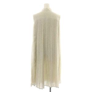 CELFORD 21SS Aラインプリーツワンピース ひざ丈 フレア スタンドカラー 水玉 ドット ノースリーブ 38 M 白 ホワイト 黒