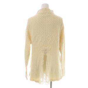 franche lippée うさぎコンビニットプルオーバー セーター ケーブル ハイネック プルオーバー 長袖 フレア レース切替 リボン ウール混 M