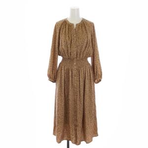 20SS ワンピース フレア ギャザー ロング 102017-14-350-11-360 ペチコート付き 36 S 茶 ブラウン