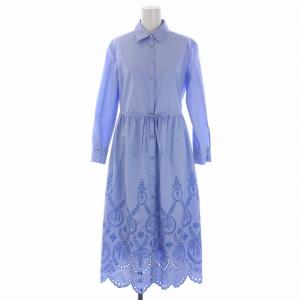22SS シャツ ワンピース ロング 長袖 刺繍 リボン ペチコート付き 34 XS 水色 102217-14-270-63-340