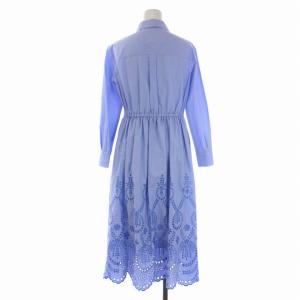 ANAYI 22SS シャツ ワンピース ロング 長袖 刺繍 リボン ペチコート付き 34 XS 水色 102217-14-270-63-340