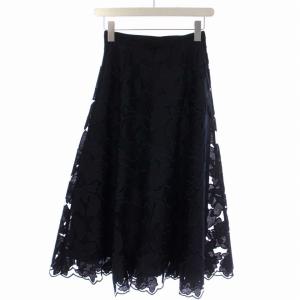 ANAYI 21AW フレアスカート ロング レース 刺繍 36 ブラック ネイビー 