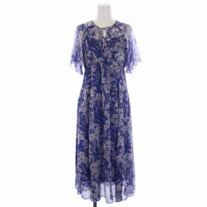 21SS ワンピース ロング 半袖 花柄 リボン ペチコート付き 34 XS 青 ブルー 102117-14-300-61-340