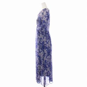 ANAYI 21SS ワンピース ロング 半袖 花柄 リボン ペチコート付き 34 XS 青 ブルー 102117-14-300-61-340