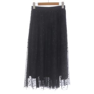 ANAYI 22SS チュールドットプリントギャザースカート ミモレ ロング レース シアー ラメ ベロアドット 36 S 黒 ブラック