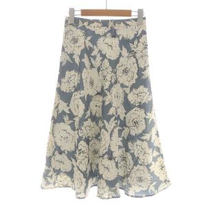 ANAYI 19AW フレアスカート ミモレ ロング 花柄 総柄 36 S 水色 ライトブルー アイボリー
