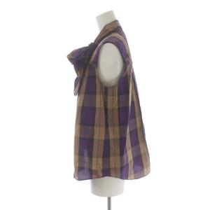 Grace Class 21AW タフタチェックビックボウブラウス シャツ ノースリーブ タイ リボン 36 S 茶色 ブラウン 紫 パープル 黒