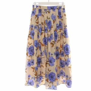 21AW フラワープリントミディスカート ギャザースカート ミモレ ロング タック 花柄 36 S ベージュ 0121421195