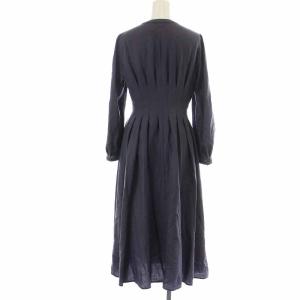 ANAYI 21AW ソフトアムンゼンタックフレアワンピース ミモレ ロング ウール ペチコート付き 長袖 36 S 紺 ネイビー 10212714650