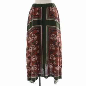 21AW パネルフラワープリントスカート ロング 花柄 36 S 緑 グリーン 0121421007