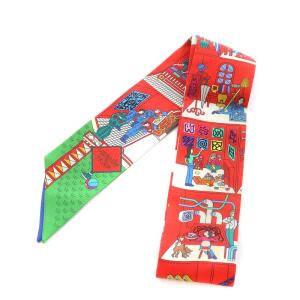 ツイリー La Maison des Carres スカーフ マンションモチーフ シルク 絹 赤 レッド 青 ブルー