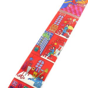 HERMES ツイリー La Maison des Carres スカーフ マンションモチーフ シルク 絹 赤 レッド 青 ブルー