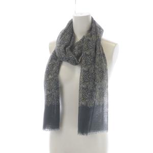 Chloe FOULARDS ストール カットオフ ロゴ ペイズリー柄 ウール 絹混 シルク混 グレー チャコール 黄色 イエロー OH