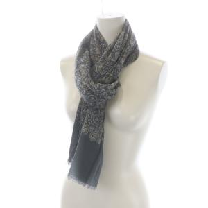 Chloe FOULARDS ストール カットオフ ロゴ ペイズリー柄 ウール 絹混 シルク混 グレー チャコール 黄色 イエロー OH