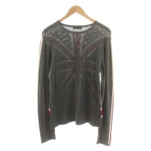 BURBERRY BLACK LABEL ニット セーター 長袖 コットン ユニオンジャック 3 L グレー 赤 レッド BMT63-252-05
