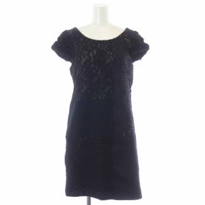 タイトワンピース ひざ丈 半袖 レース 38 M 黒 ブラック