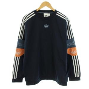 トレフォイルスウェットシャツ トレーナー クルーネック 長袖 裏起毛 ロゴ刺繍 0 LL 紺 ネイビー ED7180