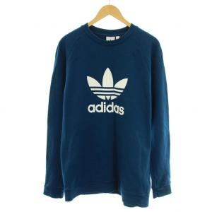 トレフォイルクルーネックスウェット トレーナー 長袖 ロゴプリント 2XO 4L 青 ブルー 白 ホワイト