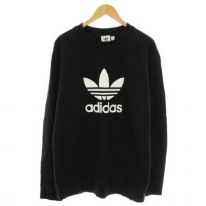 アディカラークラシックストレフォイルクルーネックスウェット トレーナー 長袖 ロゴプリント 2XO 4L 黒 ブラック 白