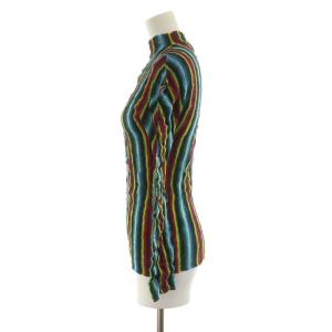 me ISSEY MIYAKE カットソー 長袖 ストライプ柄 マルチカラー ピンク 黒 ブラック 水色 ライトブルー