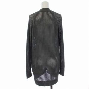 HERMES ニット カーディガン 長袖 ロング Vネック シルク 36 カーキ