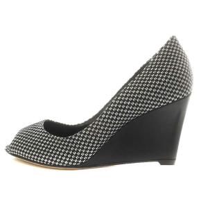 Sergio Rossi パンプス オープントゥ ウェッジソール 37 24.0cm 黒 ブラック 白 ホワイト