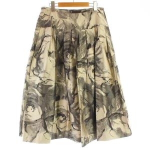 yoshie inaba プリーツスカート フレア ミモレ ロング 花柄 シルク 11 L ベージュ グレー