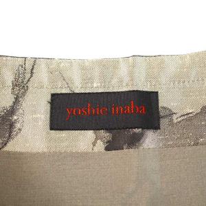 yoshie inaba プリーツスカート フレア ミモレ ロング 花柄 シルク 11 L ベージュ グレー