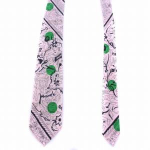 HERMES ネクタイ 総柄 シルク フランス製 ピンク 黒 ブラック